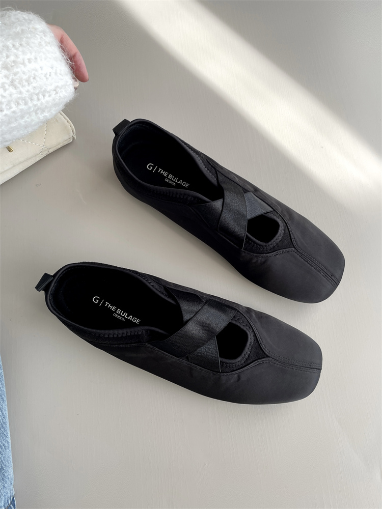 Spring French Satin Round Toe Ultra Soft Sole Cross Strap Ballet Flats for Women - Image 2