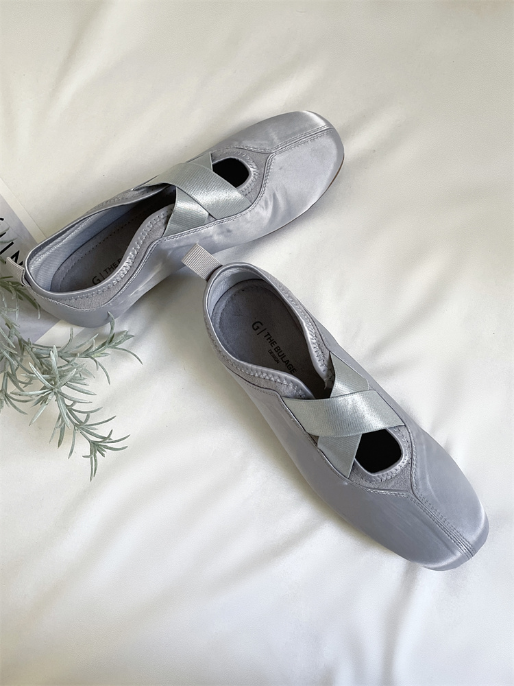 Spring French Satin Round Toe Ultra Soft Sole Cross Strap Ballet Flats for Women - Image 4
