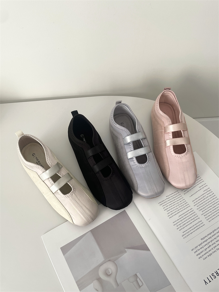 New French Silk Satin Mary Jane Women's Shoes Korean Style Flat Ballet Bow Shallow Mouth Single Shoes
