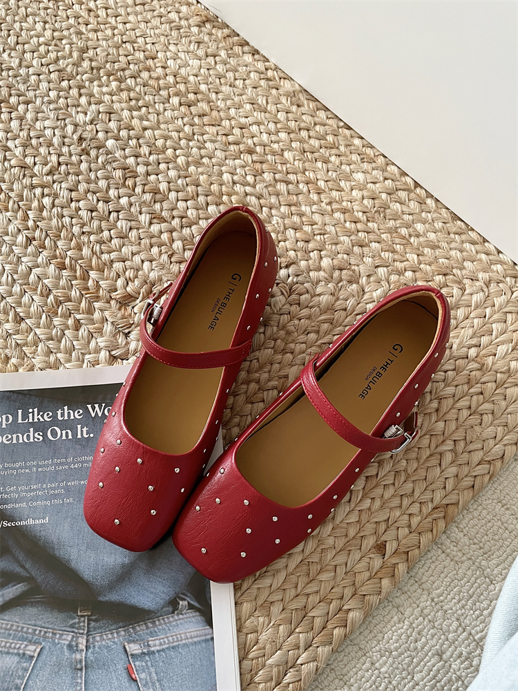 2025 Spring French Style Rivet Mary Jane Shoes Low Heel Comfortable Women's Flats - Image 4