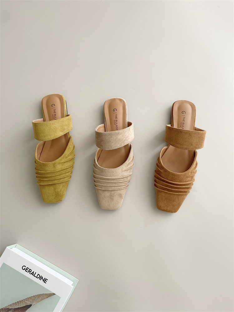 Korean French Style 2025 New Designer Fashion Evening Wind Pleated Lazy Slip-On Flat Shoes