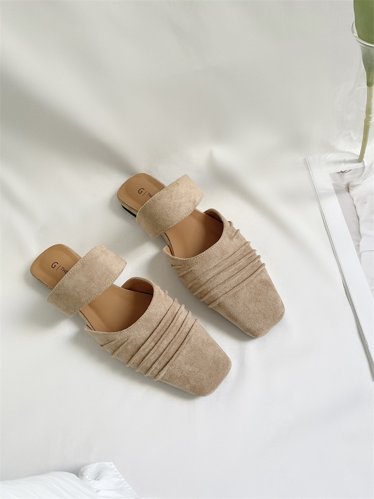 Korean French Style 2025 New Designer Fashion Evening Wind Pleated Lazy Slip-On Flat Shoes - Image 3