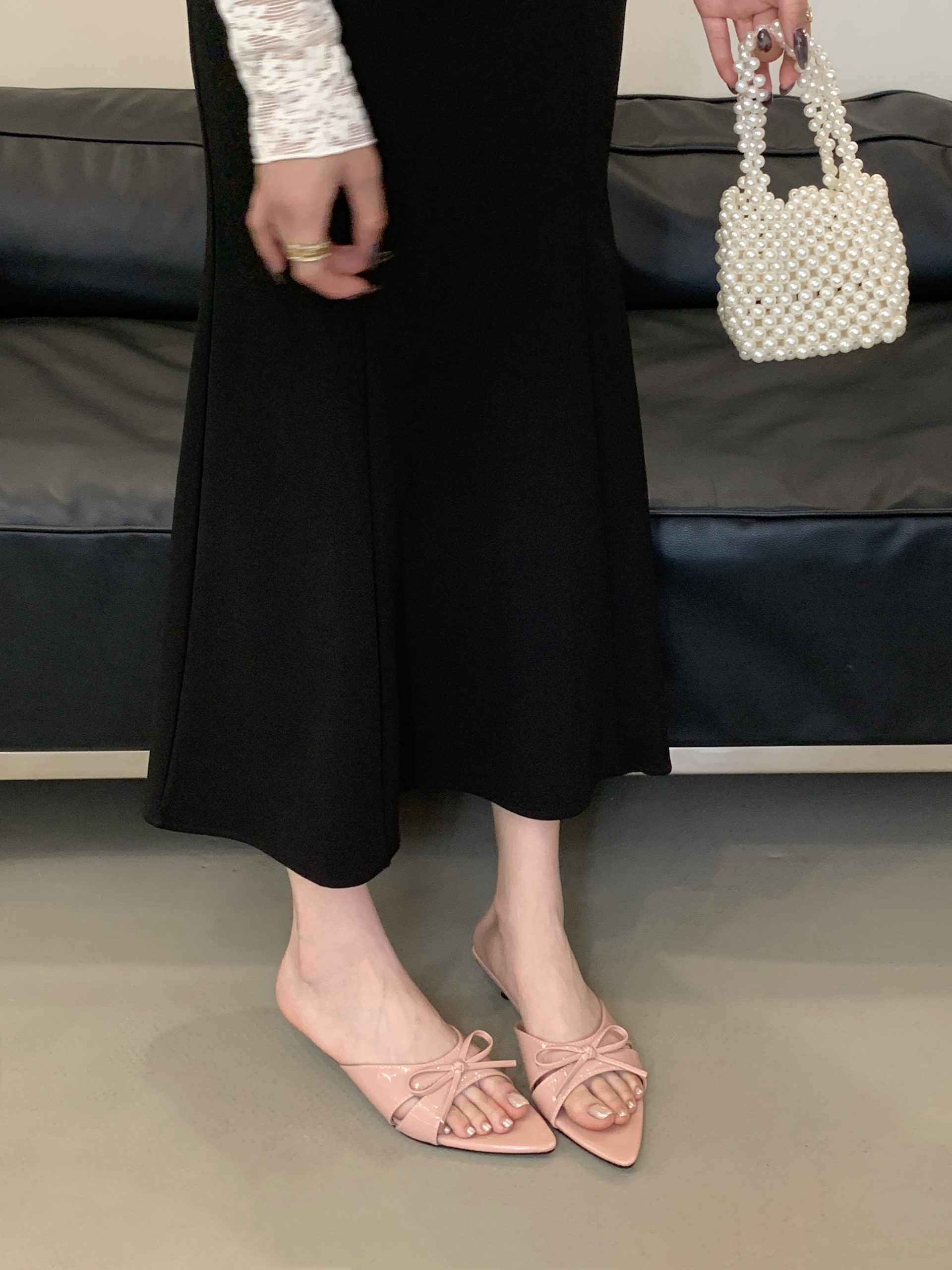 DIAIRIZ French Style Pointed Toe Bow Slippers for Women Summer Open Toe Elegant Low Heel - Image 4