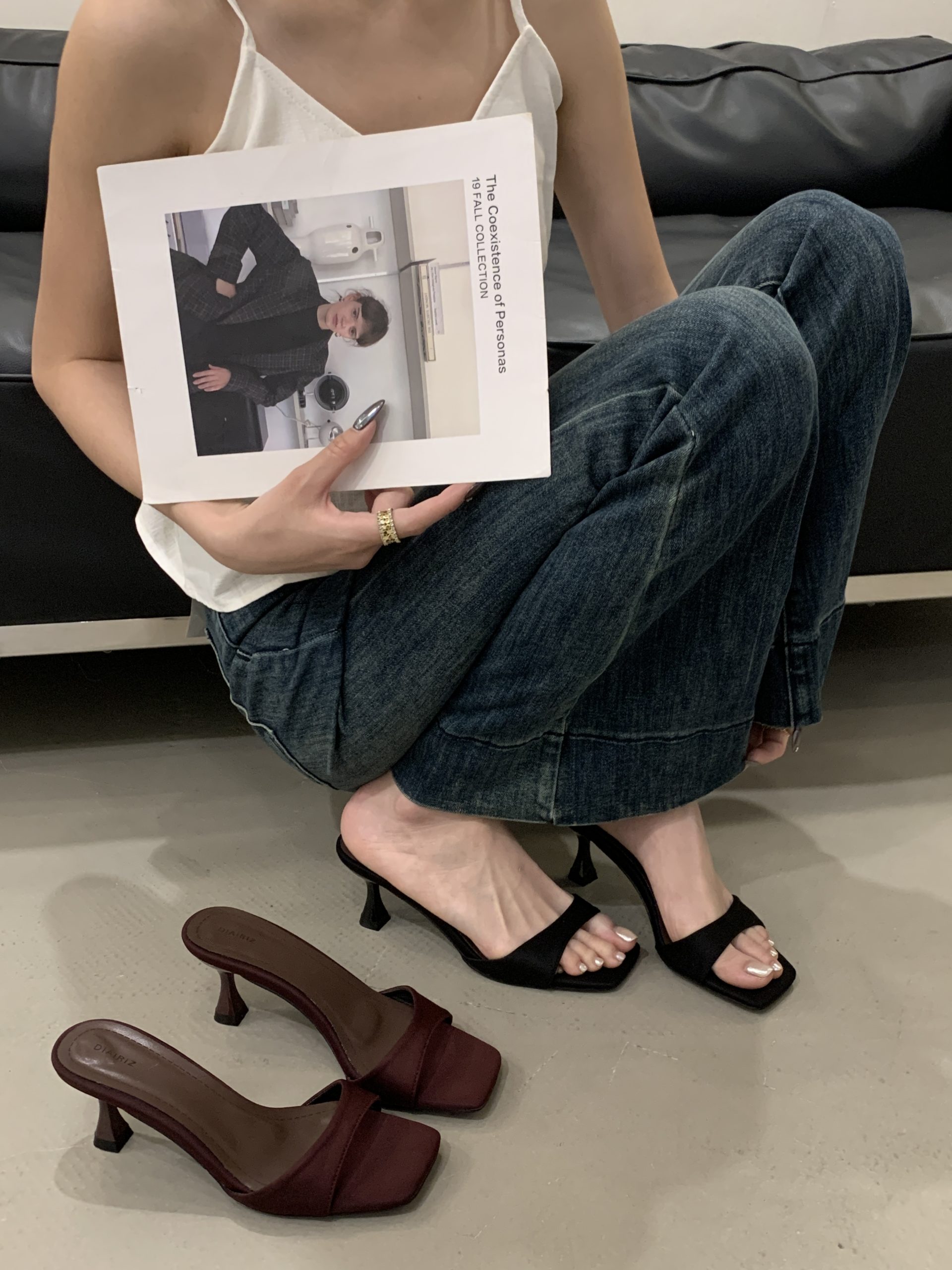 French Style High Heel Slippers for Women Square Toe Open Toe Minimalist Thin Heel Elegant Sandals