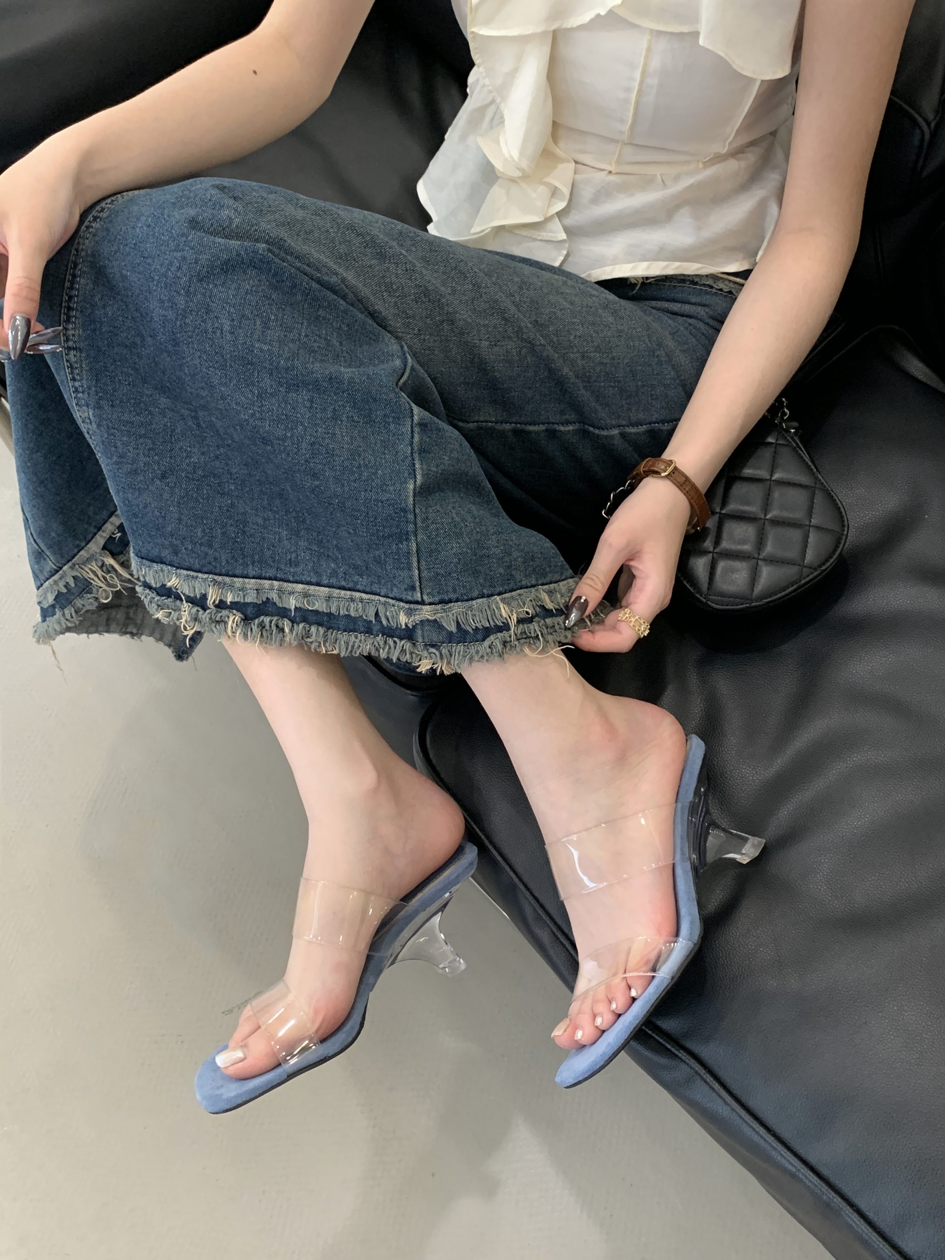 French Retro Transparent High Heels Women's Slippers Summer Soft Wedge Comfortable Toe Open Vacation - Image 4