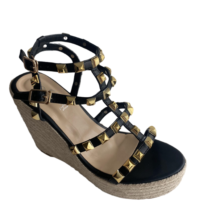 Women's 10cm Rivet Woven Wedge Sandals Summer 2026 New Thick Sole Platform High Heel Roman Shoes - Image 5