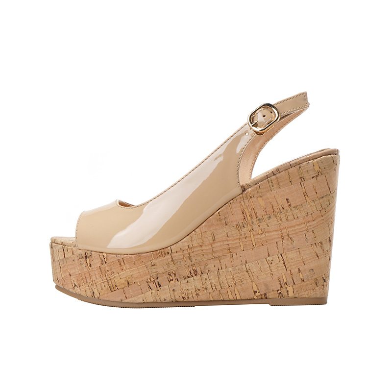 Women's Summer Platform Wedge Heel Open Toe Sandals Bohemian Wood Grain Peep Toe Roman Shoes - Image 5
