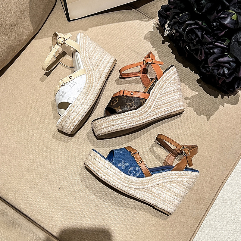 2026 Summer New Wedge Sandals for Women Petite Fashion Thick Sole Woven One-Strap High Heel Shoes - Image 3