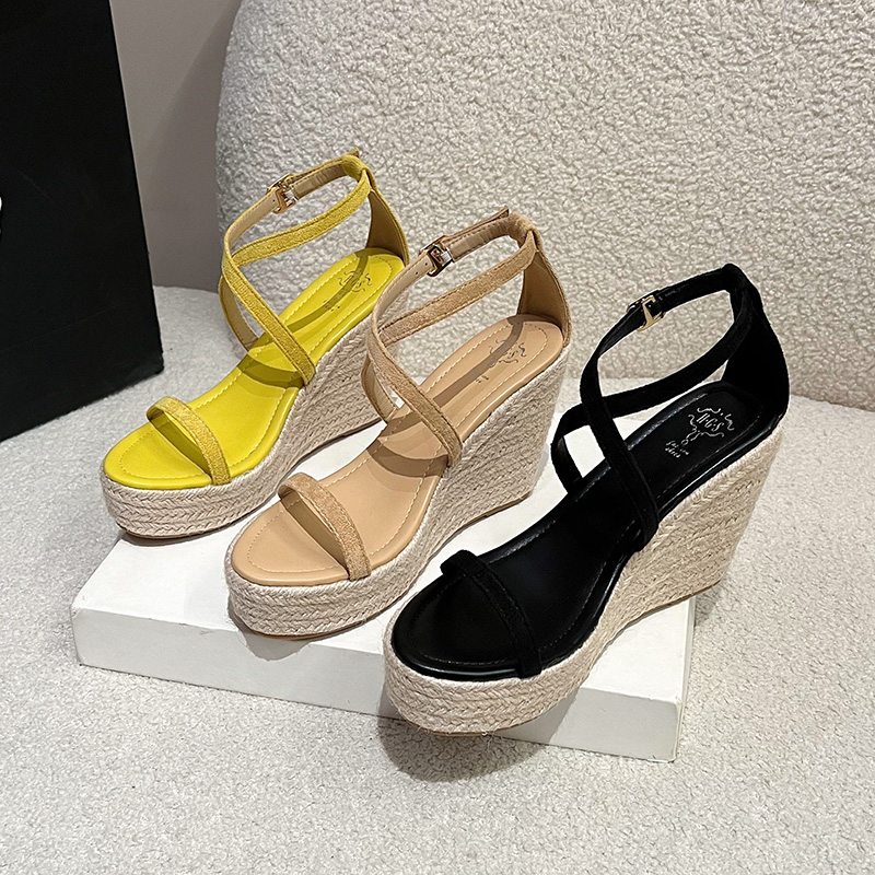 2026 Summer New Wedge Sandals for Women Platform Thick Sole Woven Strappy High Heel Shoes