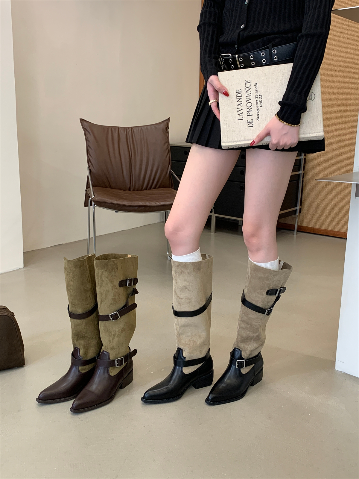 Wide Calf Boots for Women 2026 Spring Summer Suede Hot Girl Over Knee Boots Pointed Toe Chunky Heel Slim Stacked Boots