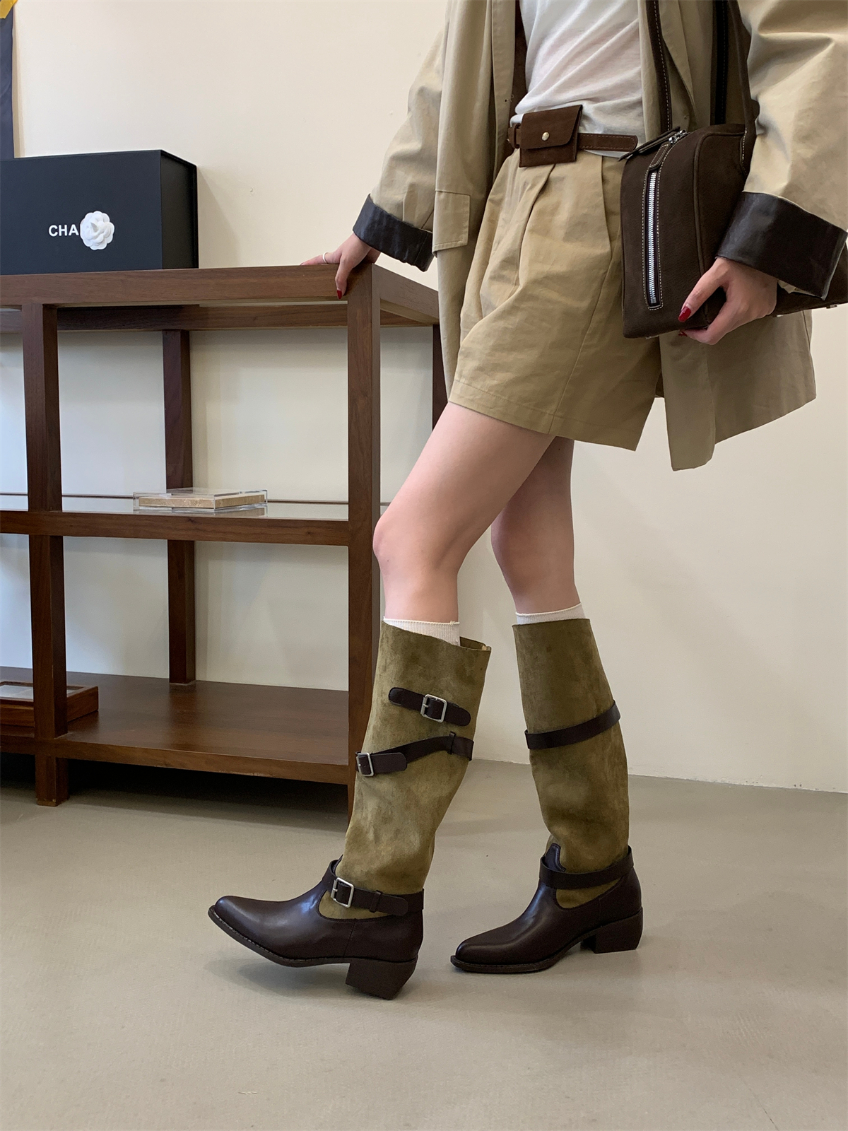 Wide Calf Boots for Women 2026 Spring Summer Suede Hot Girl Over Knee Boots Pointed Toe Chunky Heel Slim Stacked Boots - Image 3