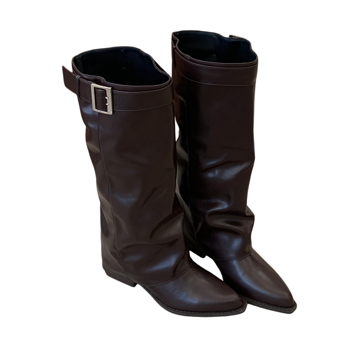 Autumn Maillard Pointed Toe Long Boots Over Knee Pleated Shaft Boots Slimming Fashion Women Stacked Boots - Image 5