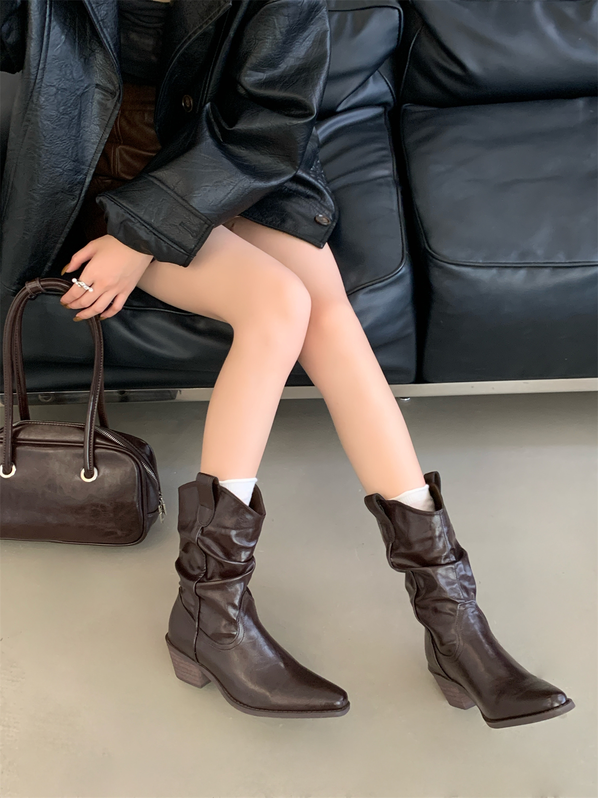 Women's Chunky Heel Buckle Mid-Calf Western Cowboy Boots 2026 Autumn Winter Stacked Boots - Image 4