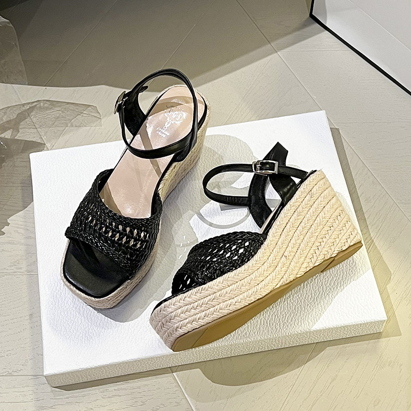 Open Toe Thick Sole Wedge Sandals Women One Strap Roman Shoes 2026 Summer New Style Small Height High Heels - Image 4