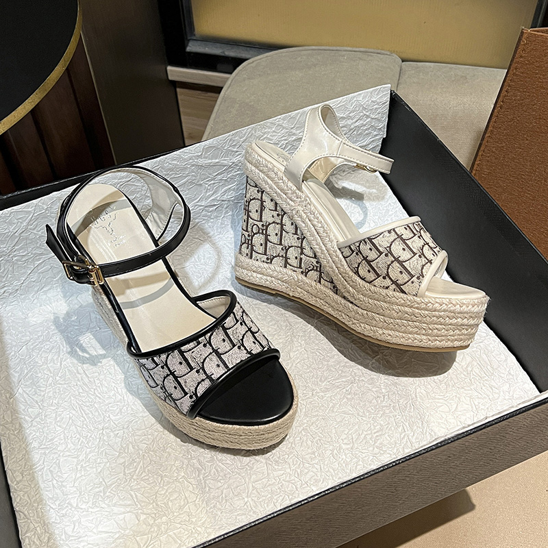 Woven Rope Letter Sandals 2026 Wedge Heel High Heel Platform Thick Sole One-Strap Fashion Women's Shoes - Image 2