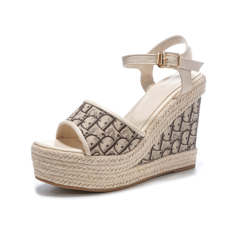 Woven Rope Letter Sandals 2026 Wedge Heel High Heel Platform Thick Sole One-Strap Fashion Women's Shoes - Image 5